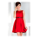 Dámske spoločenské šaty FOLD so skladmi a opaskom stredne dlhé červené - Červená - Numoco červen