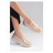 Mio Gusto Casey Nude Patent Leather Thick Soled Women's Loafers.