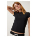 Happiness İstanbul Women's Black Crew Neck Basic Sandy T-Shirt