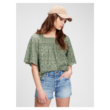 GAP Top squareneck eyelet Zelená