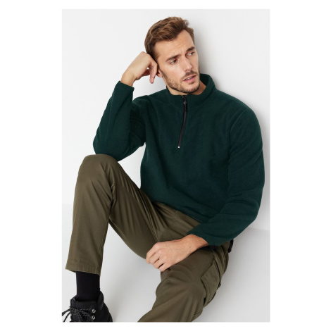 Trendyol Emerald Green Regular/Normal Cut Stand Collar Zippered Anti-pilling Fleece Sweatshirt