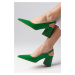 Mio Gusto Anette Green Color Pointed Toe Open Back Thick Heeled Shoes