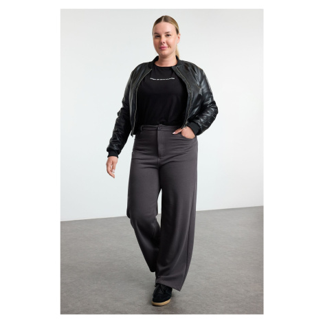 Trendyol Curve Anthracite Wide Leg Trouser Look Knitted Comfortable Sweatpants