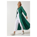 Happiness İstanbul Women's Green Zipper Seasonal Woven Dress Trench Coat