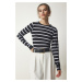 Happiness İstanbul Women's Black Striped Knitted Blouse