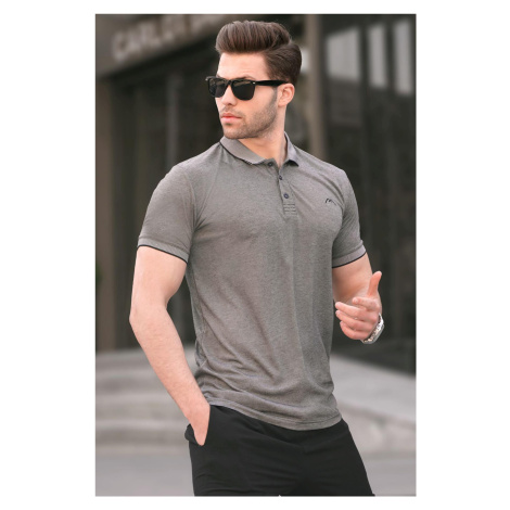 Madmext Men's Black Embroidered Regular Fit Polo Neck T-Shirt 6108