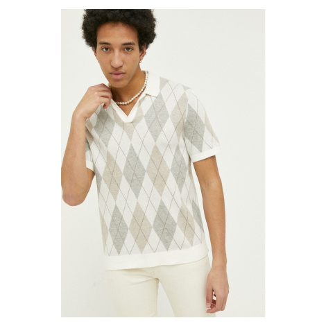 Polo tričko Abercrombie & Fitch pánske, béžová farba, vzorované