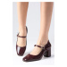 Mio Gusto Alda Burgundy Color Patent Leather Short Toe Women's Heeled Shoes