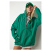 Happiness İstanbul Women's Green Hoodie with Zipper Oversized Sweatshirt