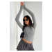 Madmext Dyed Gray Crew Neck Basic Long Sleeve Body