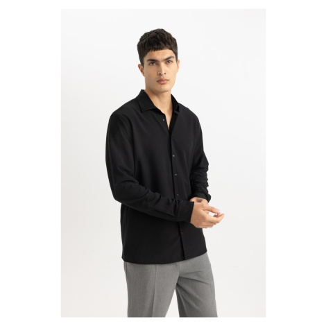 DEFACTO Modern Fit Polo Collar Crinkle Long Sleeve Shirt