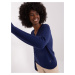 Navy Blue Plain Classic Neckline Sweater