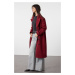 Trendyol Claret Red Asymmetric Closure Soft Texture Oversize Coat