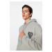 Trendyol Gray Hooded Oversize/Wide Cut College Printed Cotton Fleece Sweatshirt