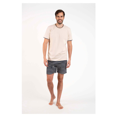 Men's pyjamas Lars, short sleeves, short legs - beige/graphite print Italian Fashion