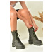 Fox Shoes Khaki Women's Boots With Thick Soles