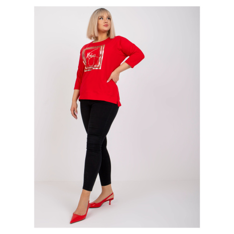 Angelicay red plus size 3/4 blouse with sleeves