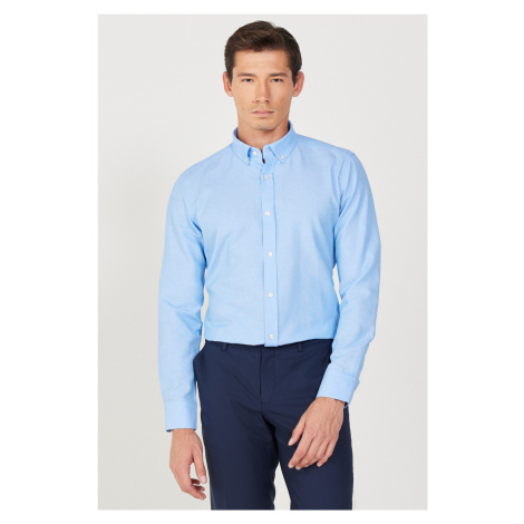 AC&Co / Altınyıldız Classics Men's Blue Buttoned Collar Easy to Iron Cotton Slim Fit Slim Fit Ox