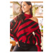 Olalook Dámsky bordový červený zebra vzor na jedno rameno oversized úpletový sveter