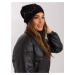 Black plain knit cap with appliqués