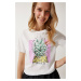 Happiness İstanbul Women's White Printed 100% Cotton Knitted T-Shirt