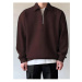 43297 Dewberry Oversize Half Zipper Mens Sweatshirt-COFFEE