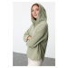 Trendyol Khaki Thick Fleece Hooded and Zippered Oversize/Wide Fit Knitted Sweatshirt