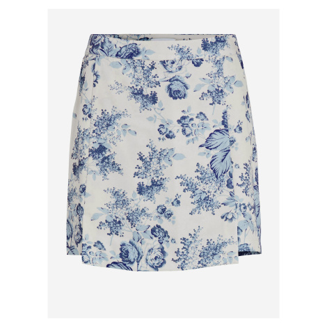 Modro-krémová dámska kvetovaná sukňa / kraťasy VILA Porcelina