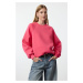 Trendyol Pink Relaxed/Comfortable Fit Basic Raglan Sleeve Crew Neck Knitted Sweatshirt