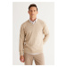 ALTINYILDIZ CLASSICS Men's Beige Standard Fit Normal Cut V-Neck Knitwear Sweater.