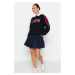 Trendyol Navy Blue Thick Fleece Color Block Polo Collar Regular/Normal Fit Knitted Sweatshirt