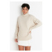 Trendyol Stone Wide Pattern Soft Textured High Collar Knitwear Sweater