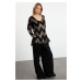 Trendyol Black Foil Printed V-Neck Knitwear Sweater