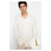 Trendyol Ecru Oversize Fit Linen Textured Double Pocket Jacket Shirt