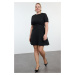 Trendyol Curve Black Short Sleeve Thin Padded Mini Draped Zippered A-Form Woven Dress