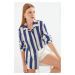 Bigdart 3964 Lightly Flowy Striped Satin Shirt - Navy Blue