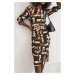 Fitted black-beige dress with animal print