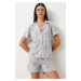 Happiness İstanbul Women's Gray Patterned Viscose Shorts Shirt Pajama Set