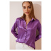 Happiness İstanbul Women's Purple Slightly Flowing Satin Shirt