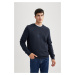 DEFACTO Navy Blue Regular Fit Crew Neck Printed Waffle Sweatshirt