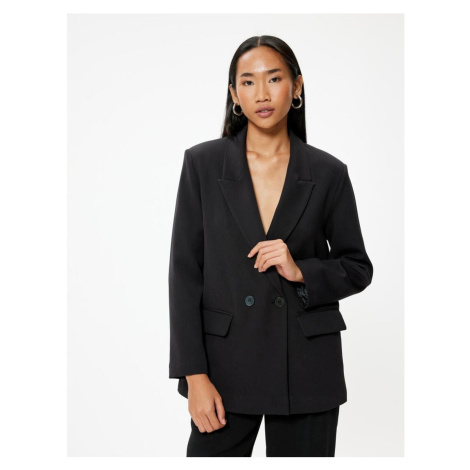 Koton Oversized Double Breasted Blazer Jacket with Flap Pocket Detail