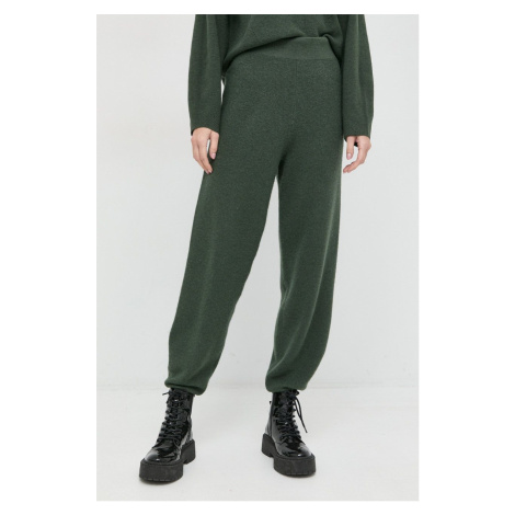 Vlnené nohavice Armani Exchange dámske, zelená farba, rovné, vysoký pás
