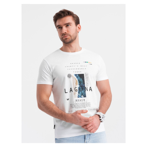 Ombre Men's lagoon print cotton t-shirt - white