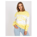 Yellow and white hoodie with patches