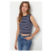 Trendyol Navy Blue Crop Striped Knitwear Blouse