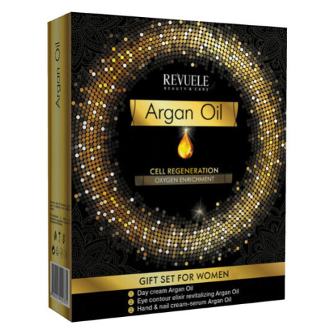 Revuele Argan Oil kazeta, Day cream 50 ml + Eye contour elixir revitalizing 25 ml + Hand & nail 