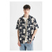 DEFACTO Relax Fit Polo Collar Printed Short Sleeve Shirt