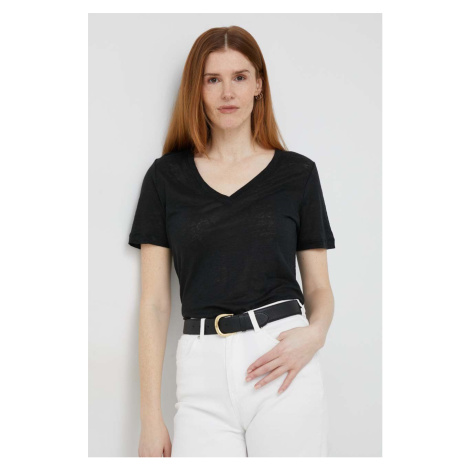 Ľanové tričko Calvin Klein čierna farba