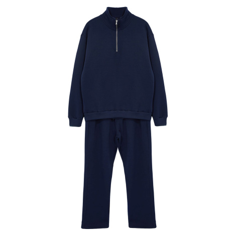 Trendyol Navy Blue Oversize/Wide Cut Stand Collar Zippered Tracksuit