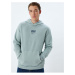 Koton Hooded Sweatshirt Oversize Slogan Printed Basic Kangaroo Pocket Detailed Raised Cotton Ble